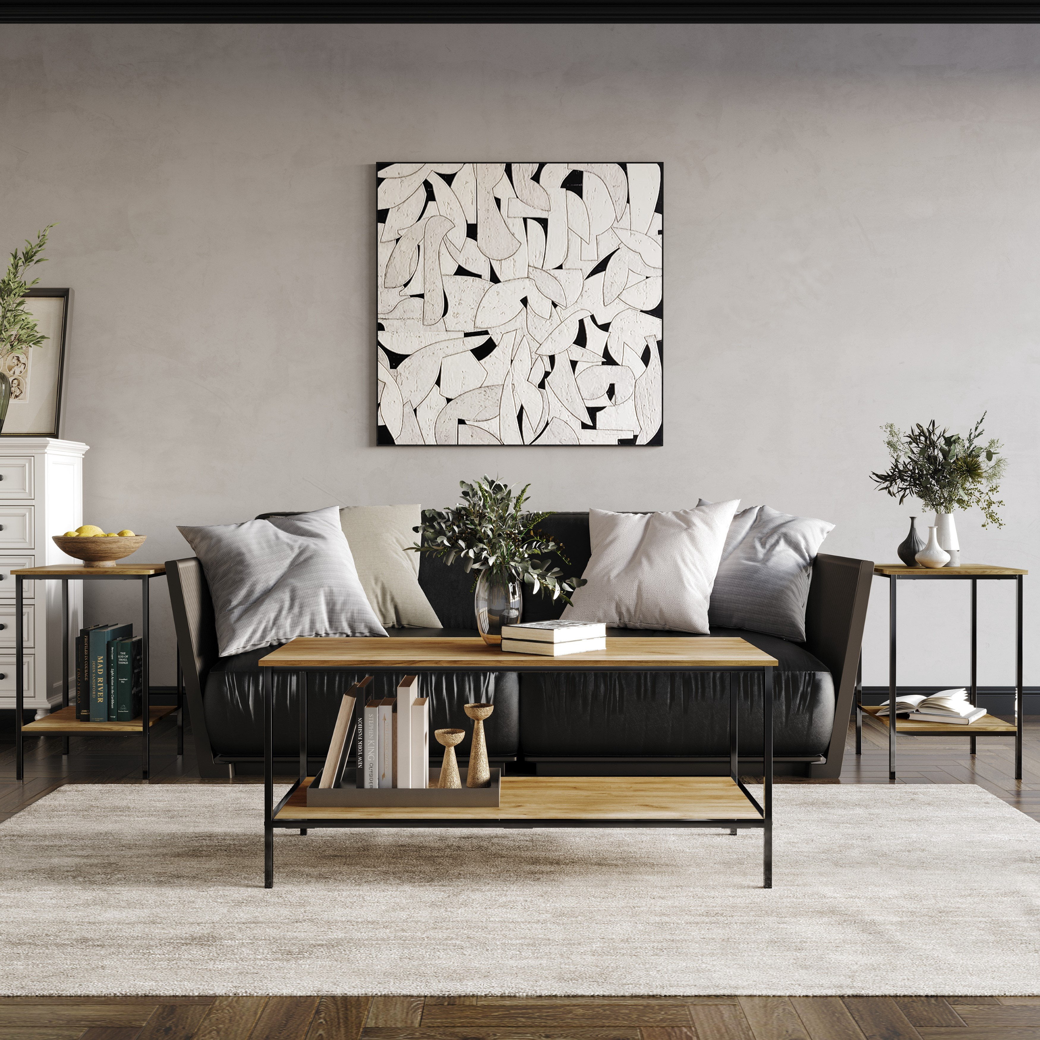 Castle Place Elegance 3- Pieces Coffee Table Set, Light Oak