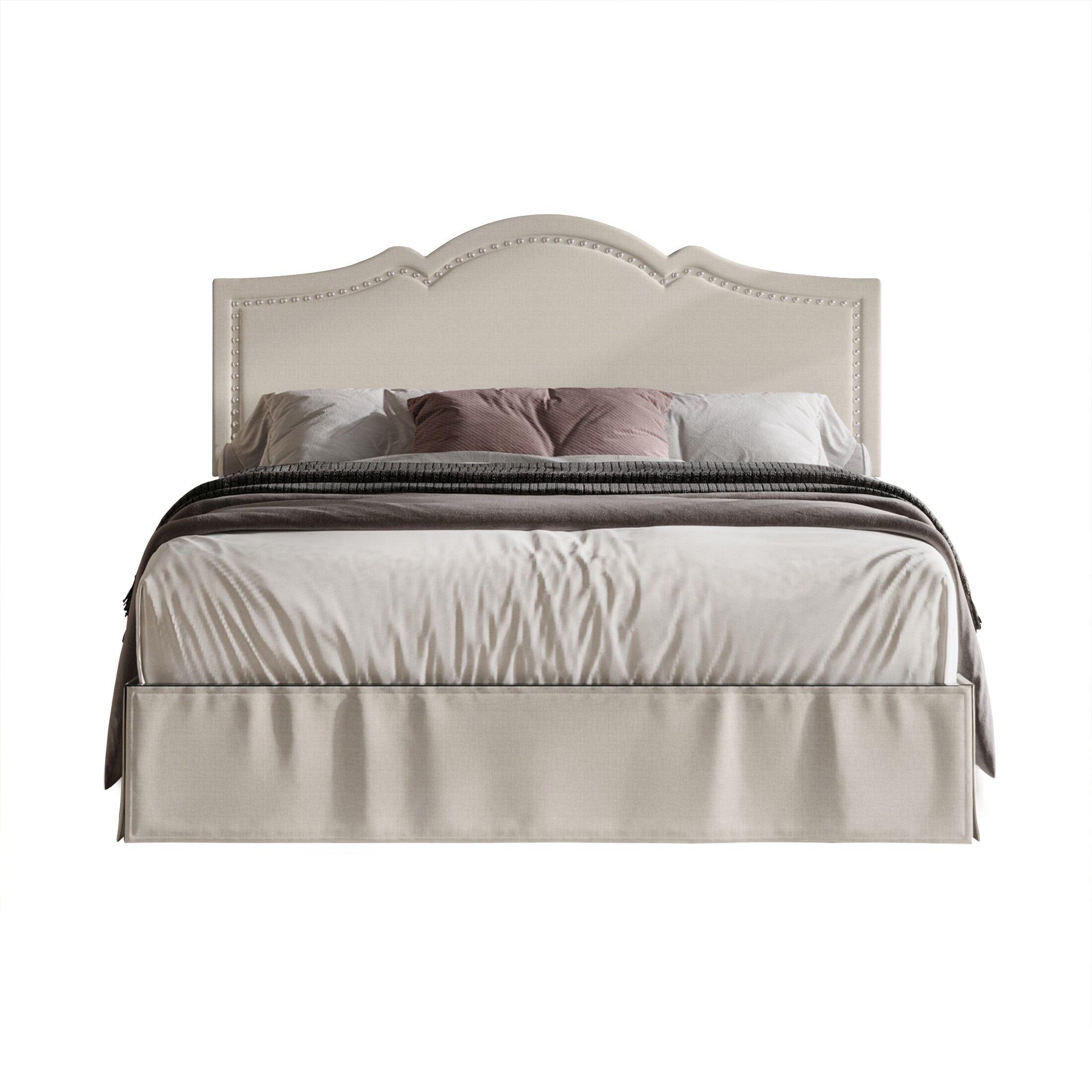 CraftPorch Elegant Linen Nailhead Upholstered Platform Bed Dove Gray