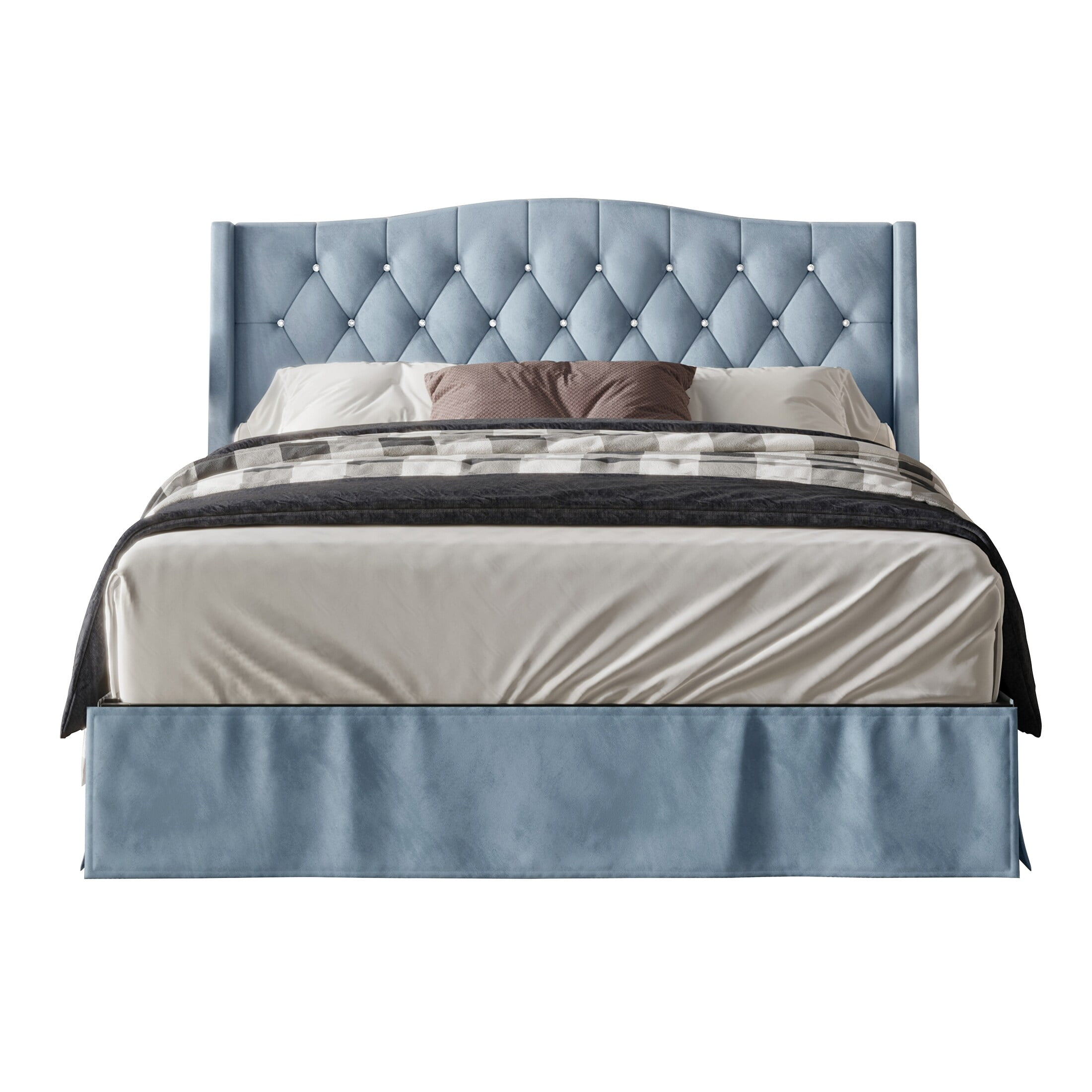 CraftPorch Glam Velvet Crystal Button Tufted Upholstered Platform Bed