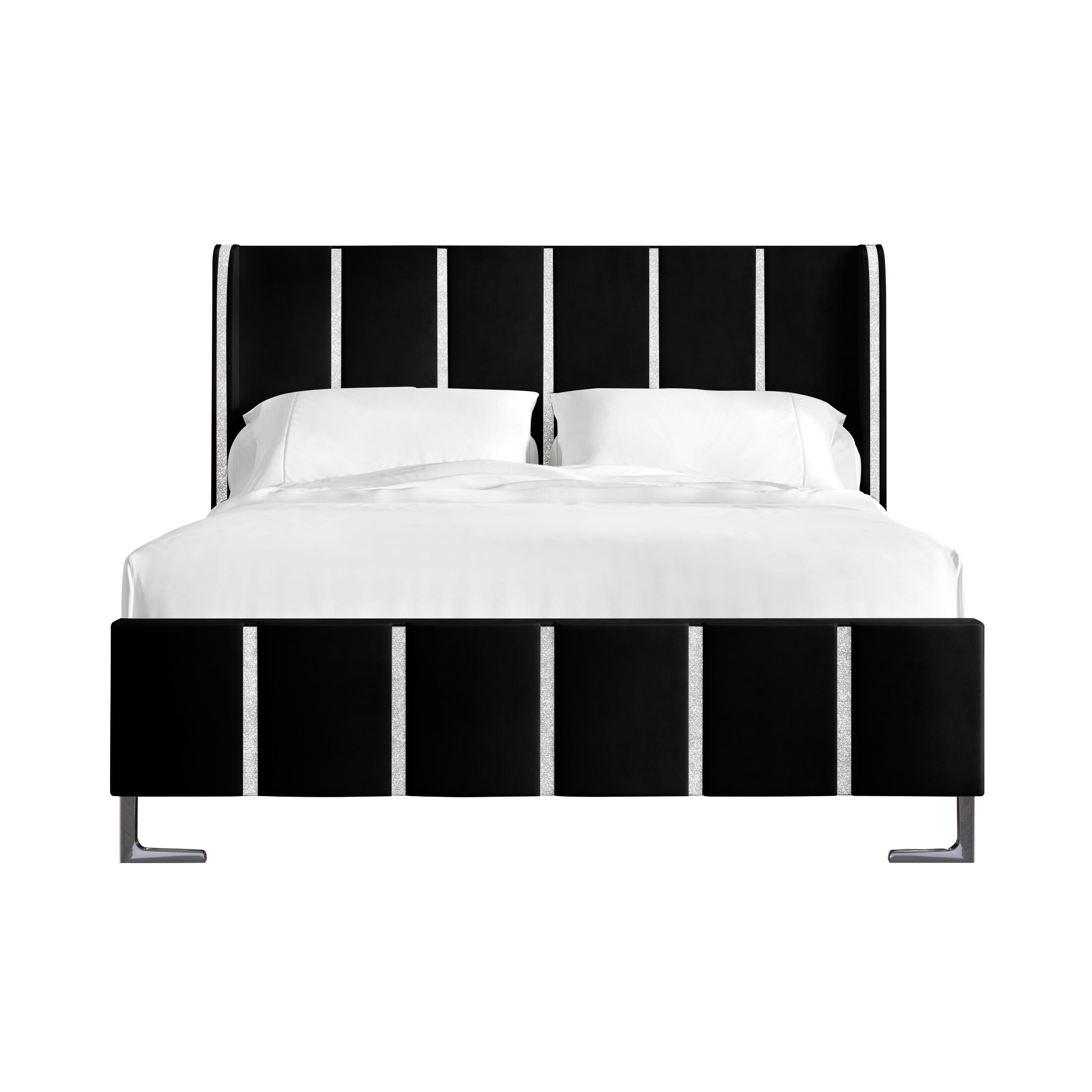 CraftPorch Luxurious Crystal Diamond Strip Velvet Upholstered Bed Black