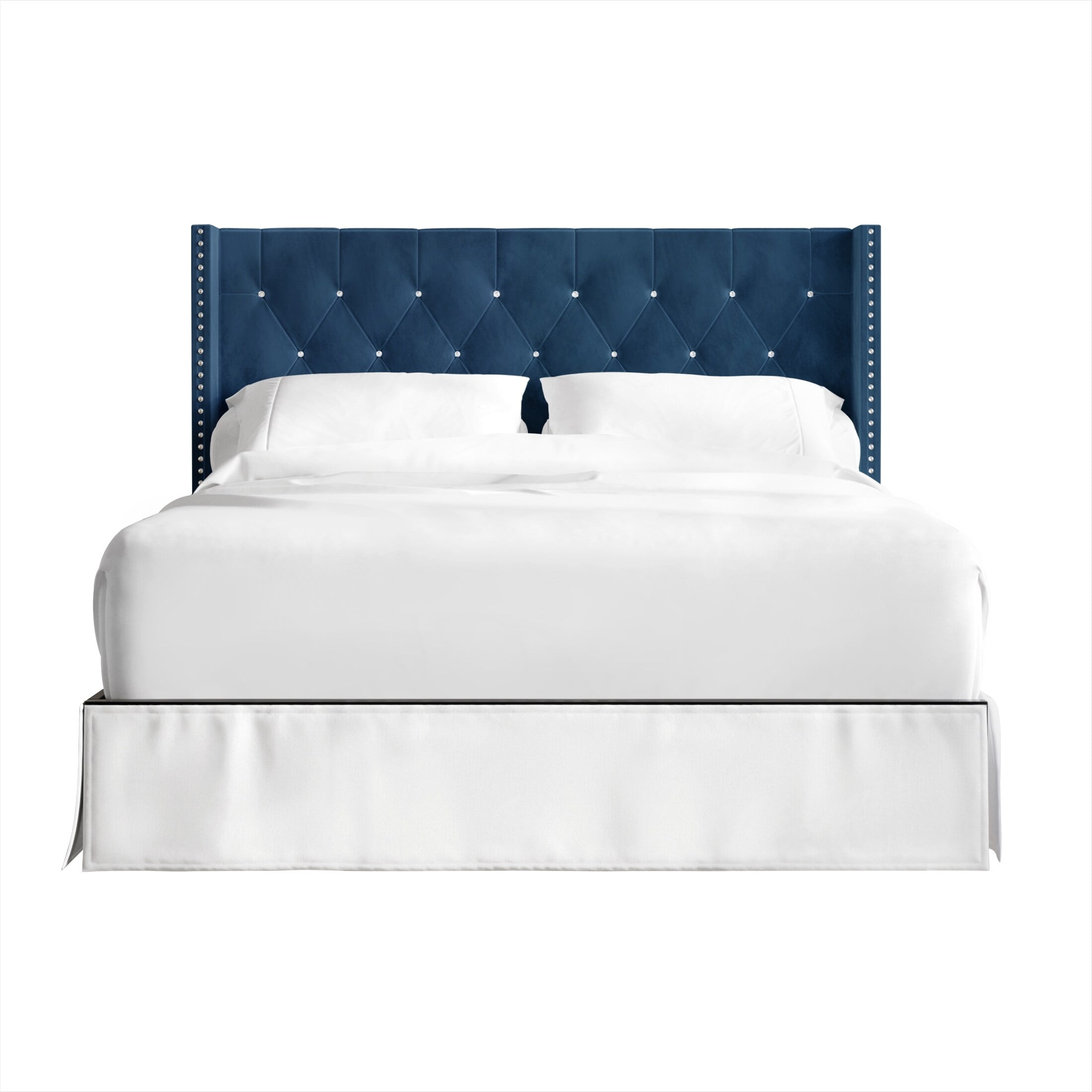 CraftPorch Luxurious Velvet Wingback Tufted Upholstered Bed Navy Blue Full