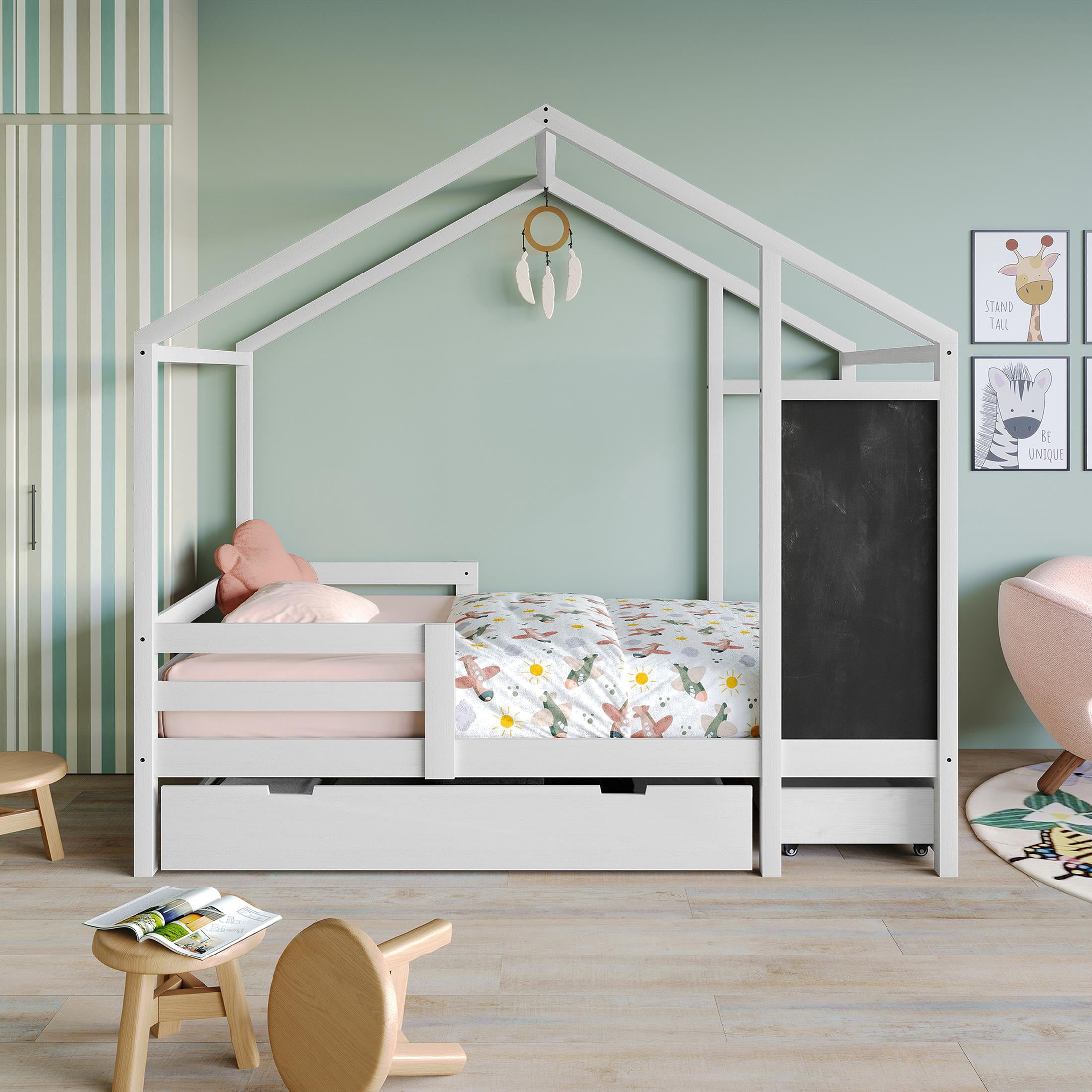 Castle Place Mid-Century Wooden Canopy Bed, White - Walmart.com