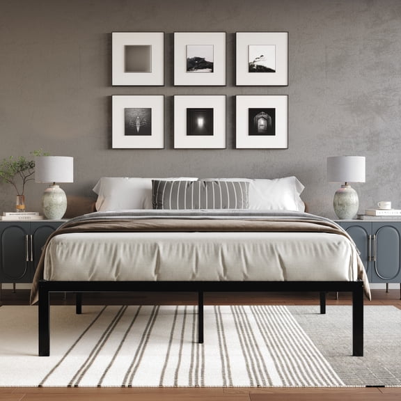 Castle Place Minimalist Metal Platform Bed Full, Black