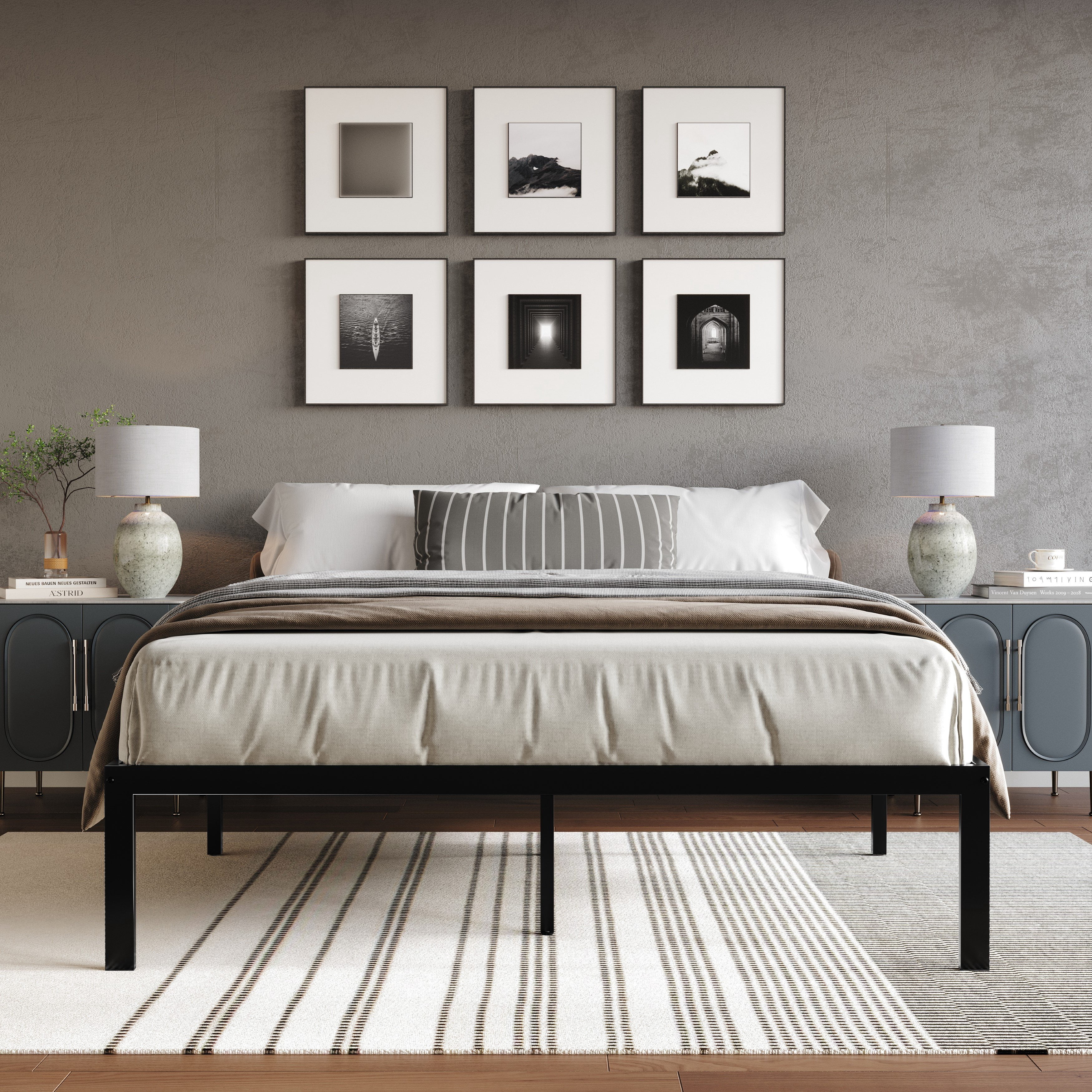 Castle Place Minimalist Metal Platform Bed Twin, Black