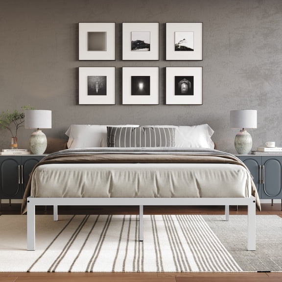 Castle Place Minimalist Metal Platform Bed Twin, White