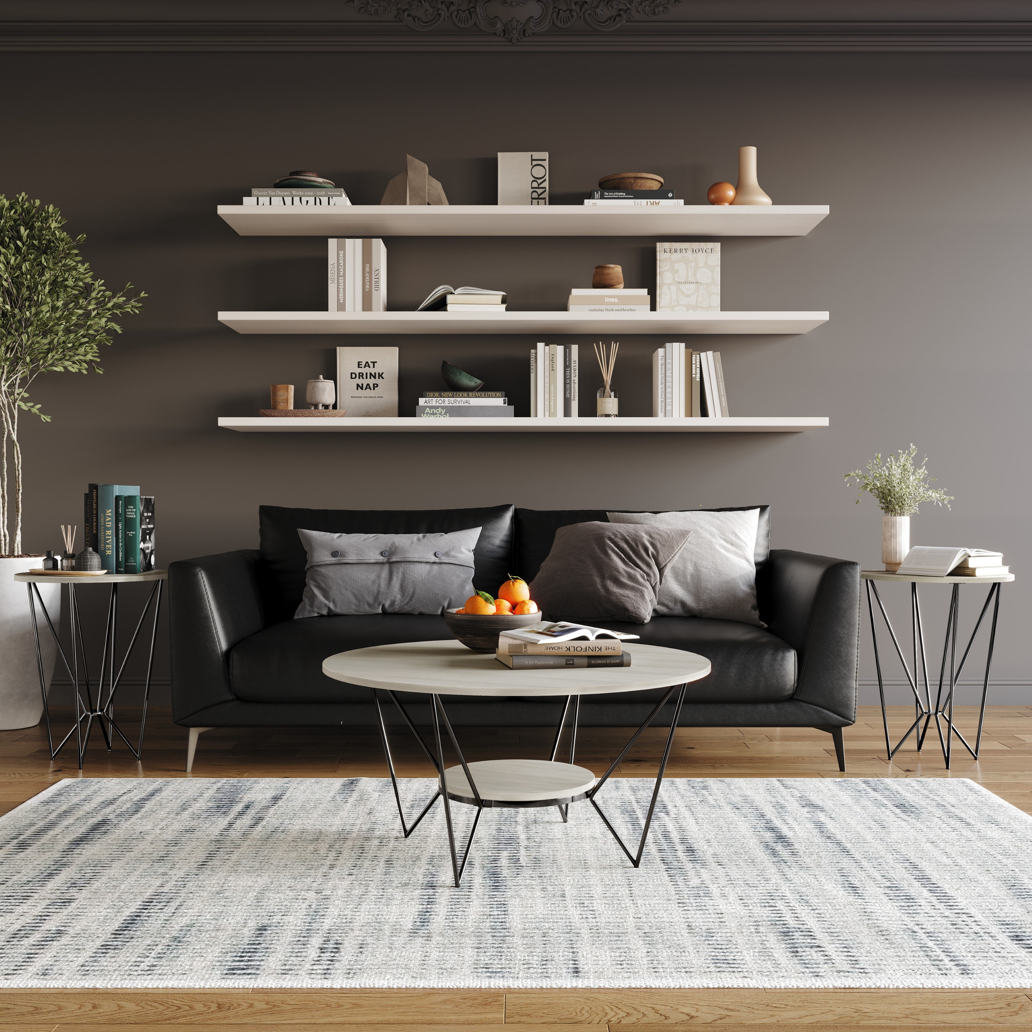 Castle Place Modern 3- Pieces Coffee Table Set, Light Grey