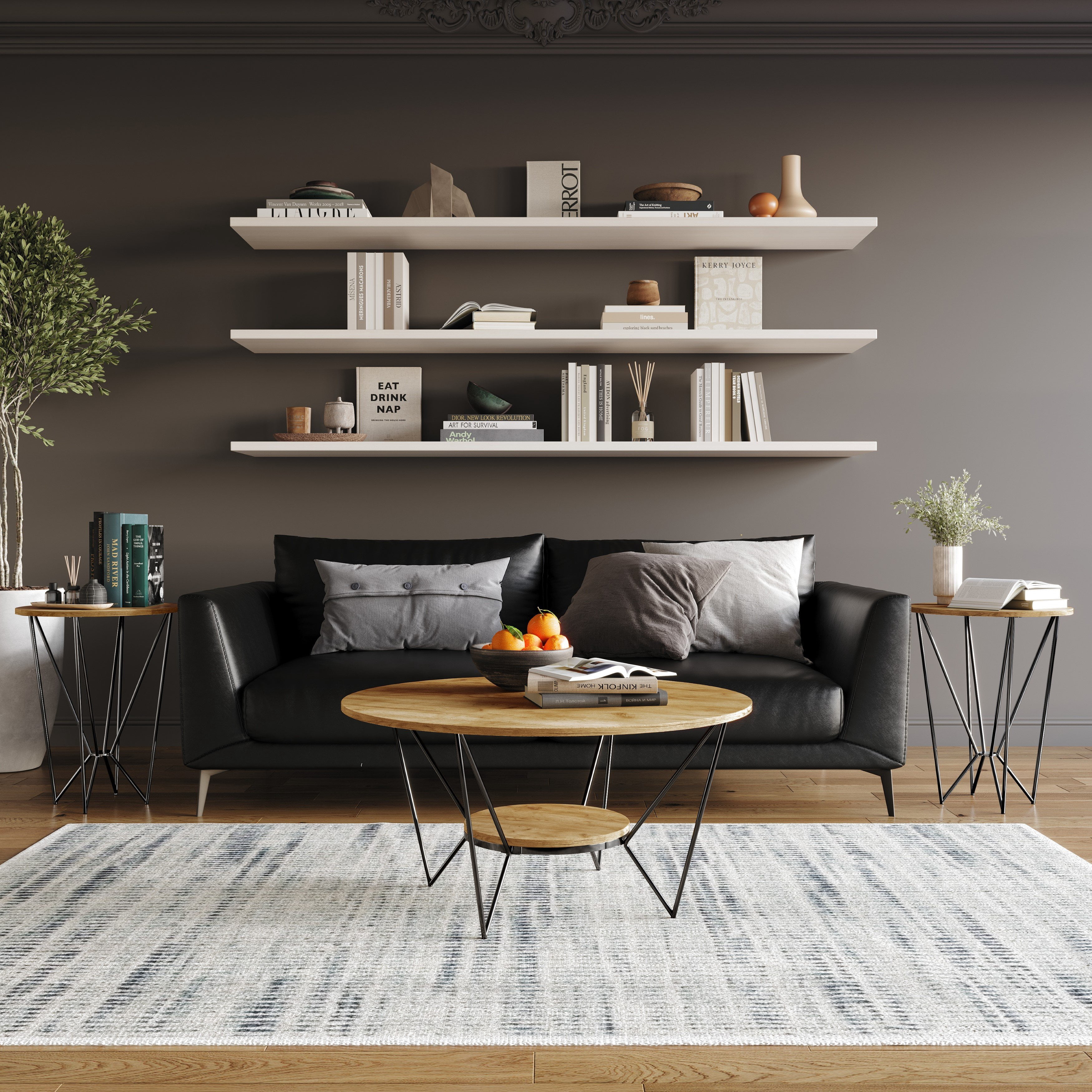 Castle Place Modern 3- Pieces Coffee Table Set, Light Oak