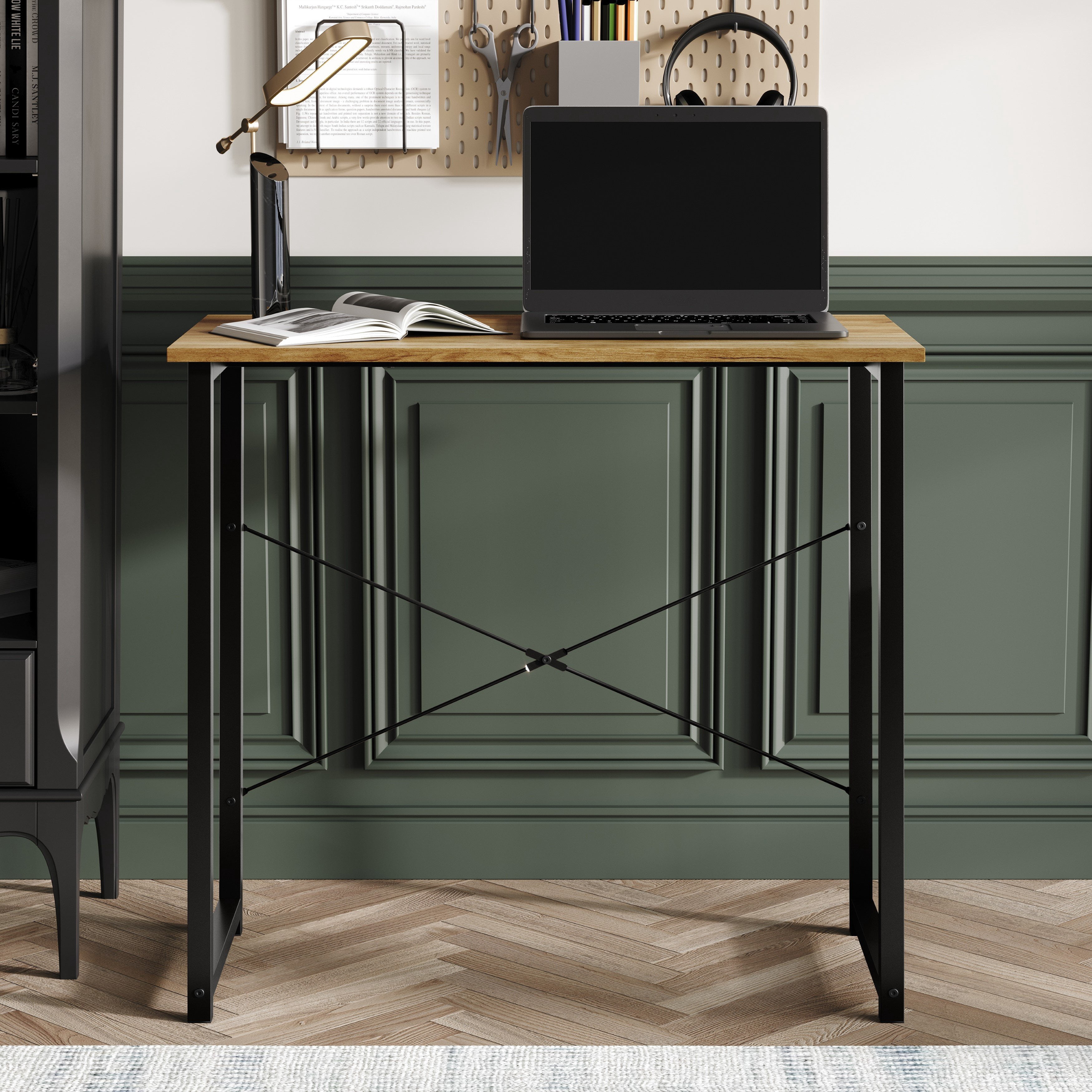 Castle Place Modern 31" Metal Computer Desk, Light Oak