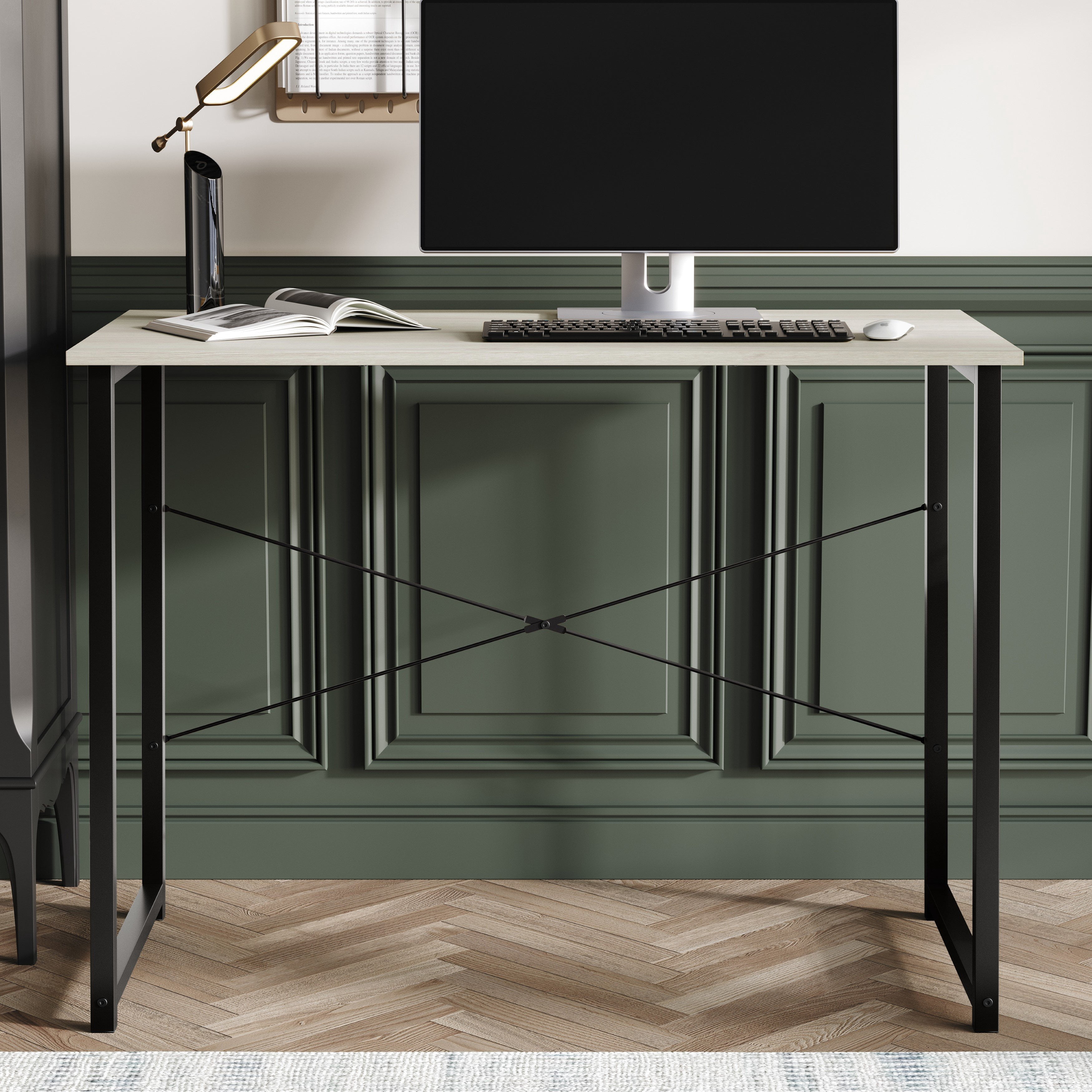 Castle Place Modern 39" Metal Computer Desk, Light Grey