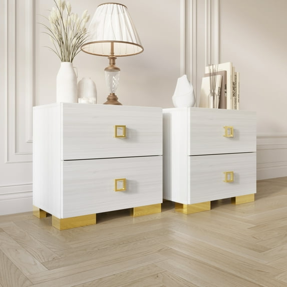 CraftPorch Modern Gold Legs Storage 2-Drawer Nightstand (Set of 2) White - 2-drawer