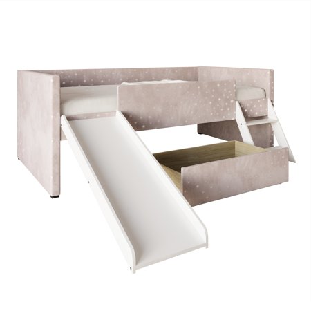 CraftPorch Multifunctional Velvet Upholstered Loft Bed Pink