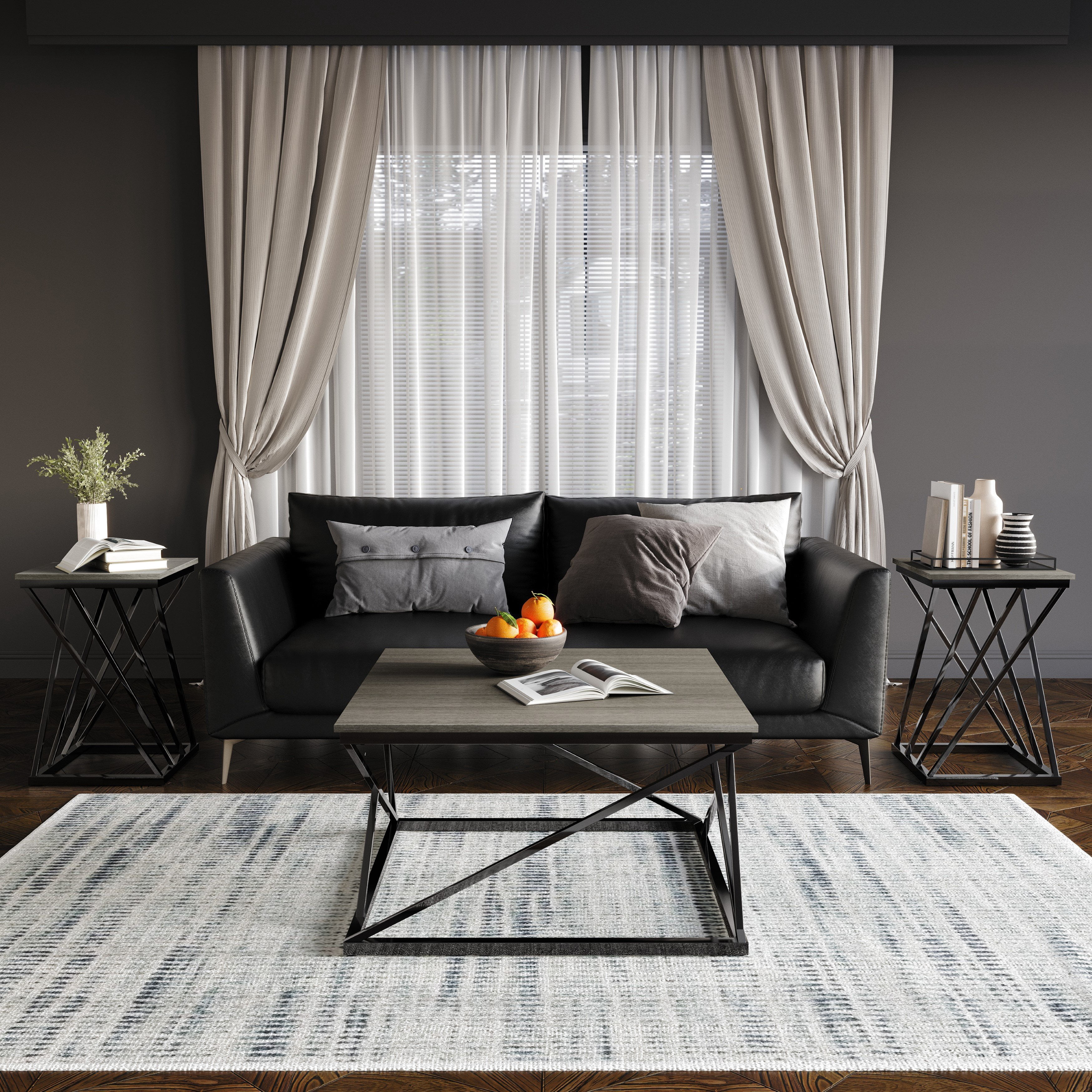 Castle Place Shabby Chic 3- Pieces Coffee Table Set, Grey