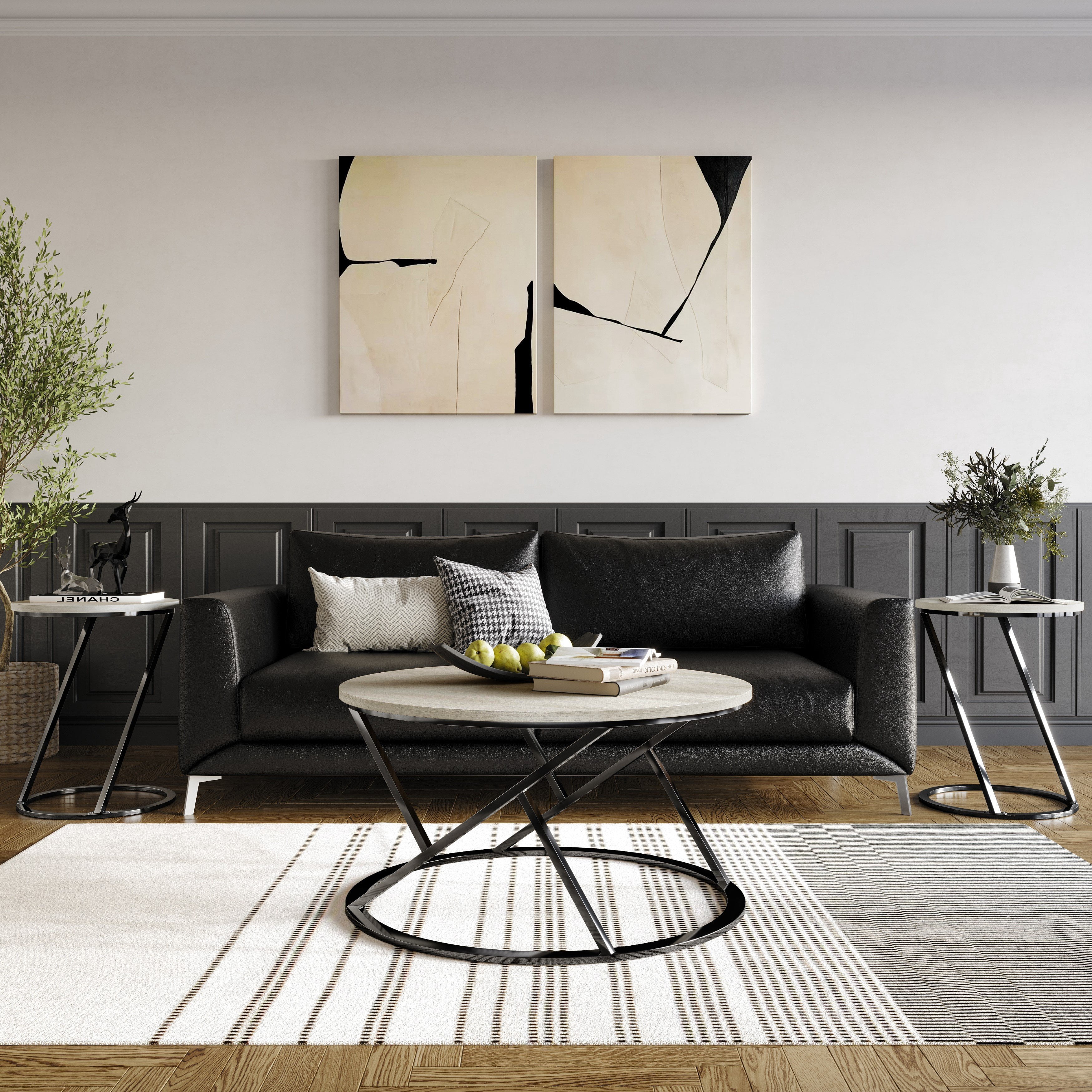 Castle Place Simple 3 Piece Coffee Table Set, Light Grey