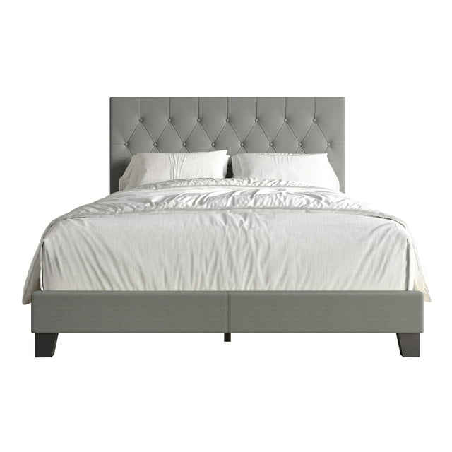 CraftPorch  Simple Button Tufted Linen Upholstered Bed Light Grey - Twin