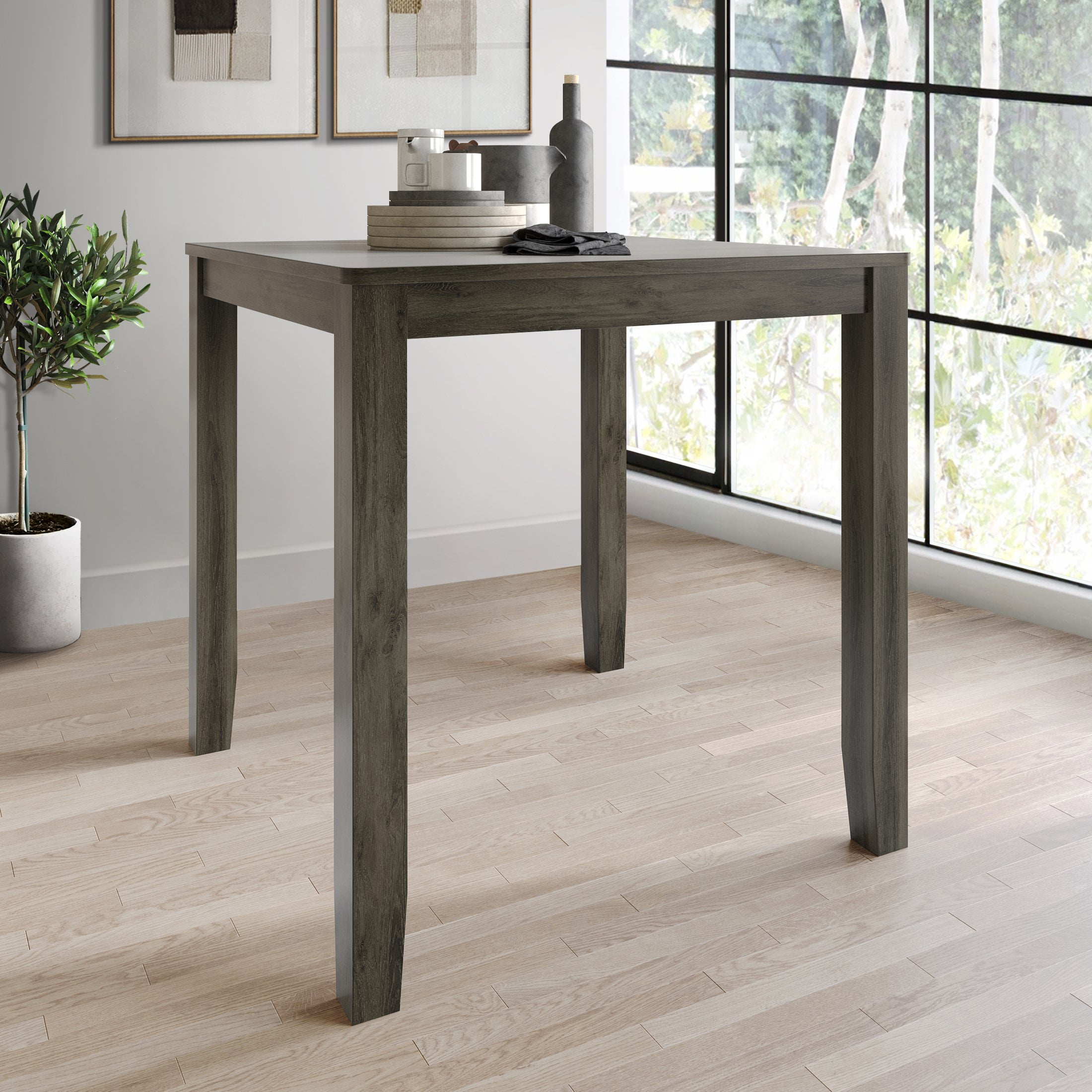 Castle Place Rustic Retreat Wooden Counter Height Indoor Dining Table, Dark Grey