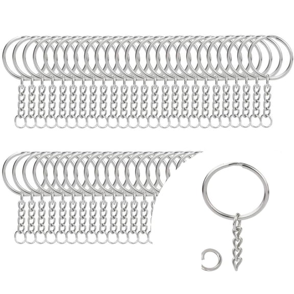 CraftStationery Product Title Metal Split Keychain Ring Parts Set - 50 Key Chains with 25mm Open Jump Ring and Connector for DIY Key Ring Making