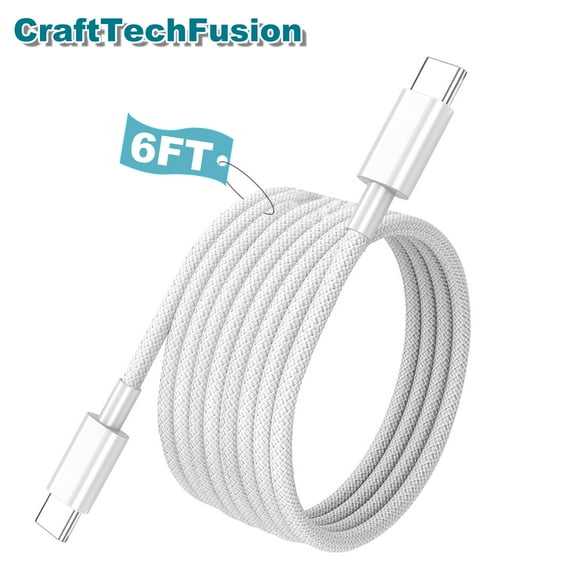 CraftTechFusion Charger Cable, 1 Pack 6FT Apple MFi Certified USB C to USB C Cable Nylon Fast Charging Cord Compatible for iPhone 15 Pro Max/Plus/iPad/Samsung Galaxy S23 S24 Ultra