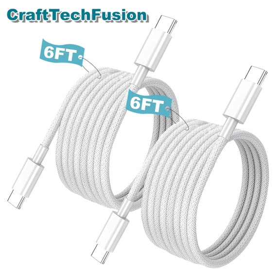 CraftTechFusion Charger Cable, 2 Pack 6FT Apple MFi Certified USB C to USB C Cable Nylon Fast Charging Cord Compatible for iPhone 15 Pro Max/Plus/iPad/Samsung Galaxy S23 S24 Ultra