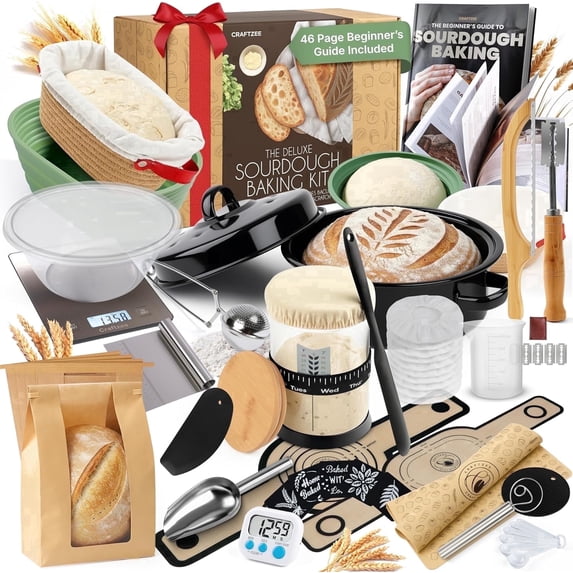 CraftZee Sourdough Starter Kit with 3.5 qt Enamel Dutch Oven, Proofing Baskets, Scale and Bread Baking Tools for Homemade Loaf Baking