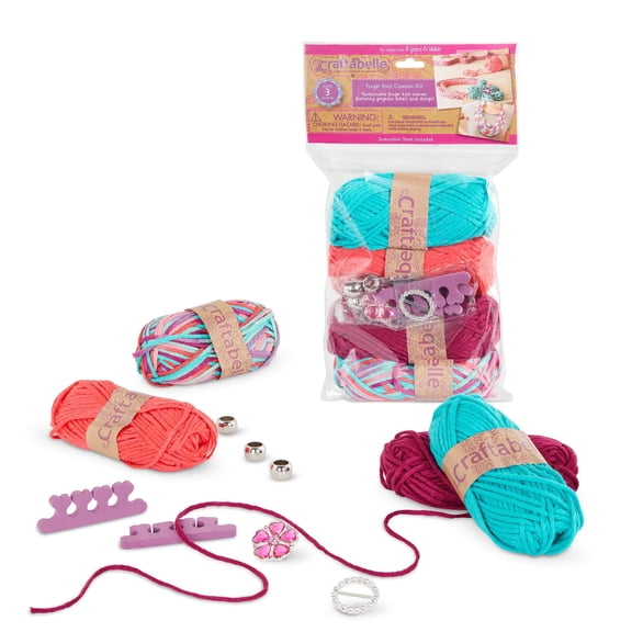 Craftabelle Finger Knit Creation Kit, Beginner Knitting Kit with 11 Pieces Weaving Set with Yarn and Accessories
