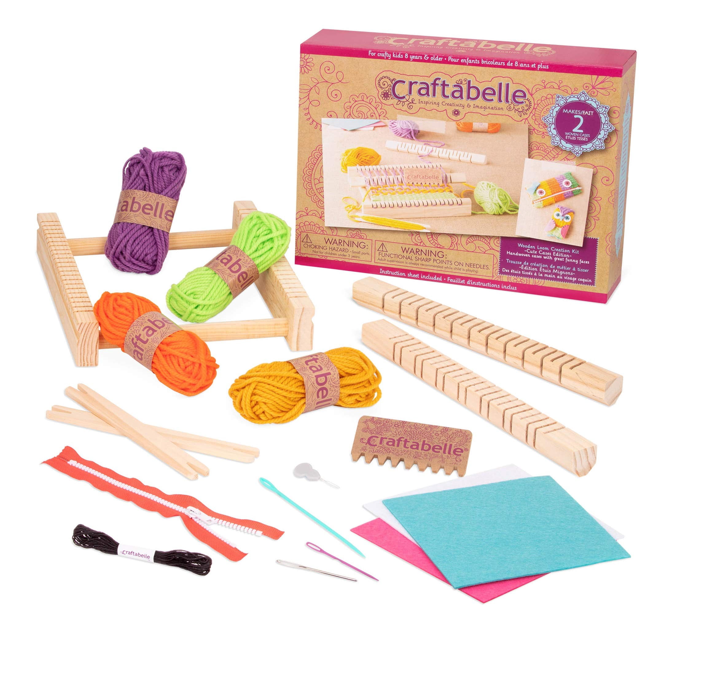 Craftabelle Wooden Loom Creation Kit, Beginner Knitting Loom Kit with 19 Pieces Weaving Set with Yarn and Frame