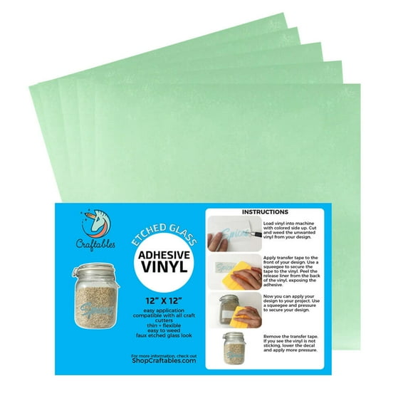 Craftables Green Etched Glass Adhesive Vinyl for Cricut, Silhouette Cameo, and Craft Cutters - (5) 12in x 12in sheets
