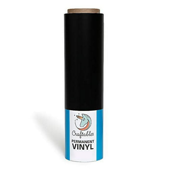 Craftables Matte Black Vinyl Roll - Permanent, Adhesive, Glossy & Waterproof | 12" x 25' | for Crafts, Cricut, Silhouette, Expressions, Cameo, Decal, Signs, Stickers