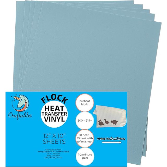 Craftables Sky Blue Flocked HTV Craft Vinyl - Flock Heat Transfer Vinyl ...