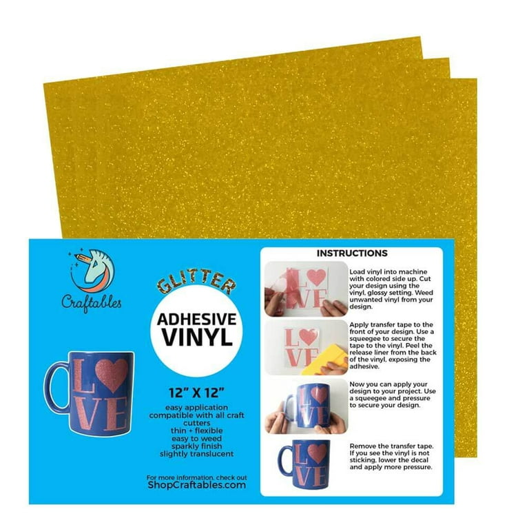 Craftables Yellow Glitter Adhesive Vinyl for Cricut, Silhouette Cameo, and  Craft Cutters - (3) 12in x 12in sheets 