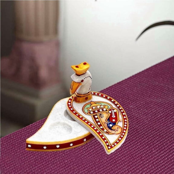 Craftam Marble Roli Chawal Chopra Box , Decorative Kumkum Haldi Rice Holder for Puja, Tilak , Raksha Bandhan (12x6x7 cm)