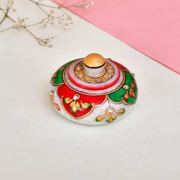 Craftam Marble Sindoor Dani Box, Handcrafted Kumkum Holder For Puja, Wedding