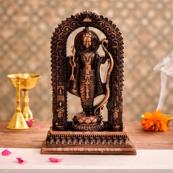 Craftam Metal Lord Ram Lalla Idol with Arch Stand, Decorative Ram Mandir Murti , Hindu God Shri Ram Statue for Home Temple, Pooja Room & Gift (Copper, 11x4x18 CM)