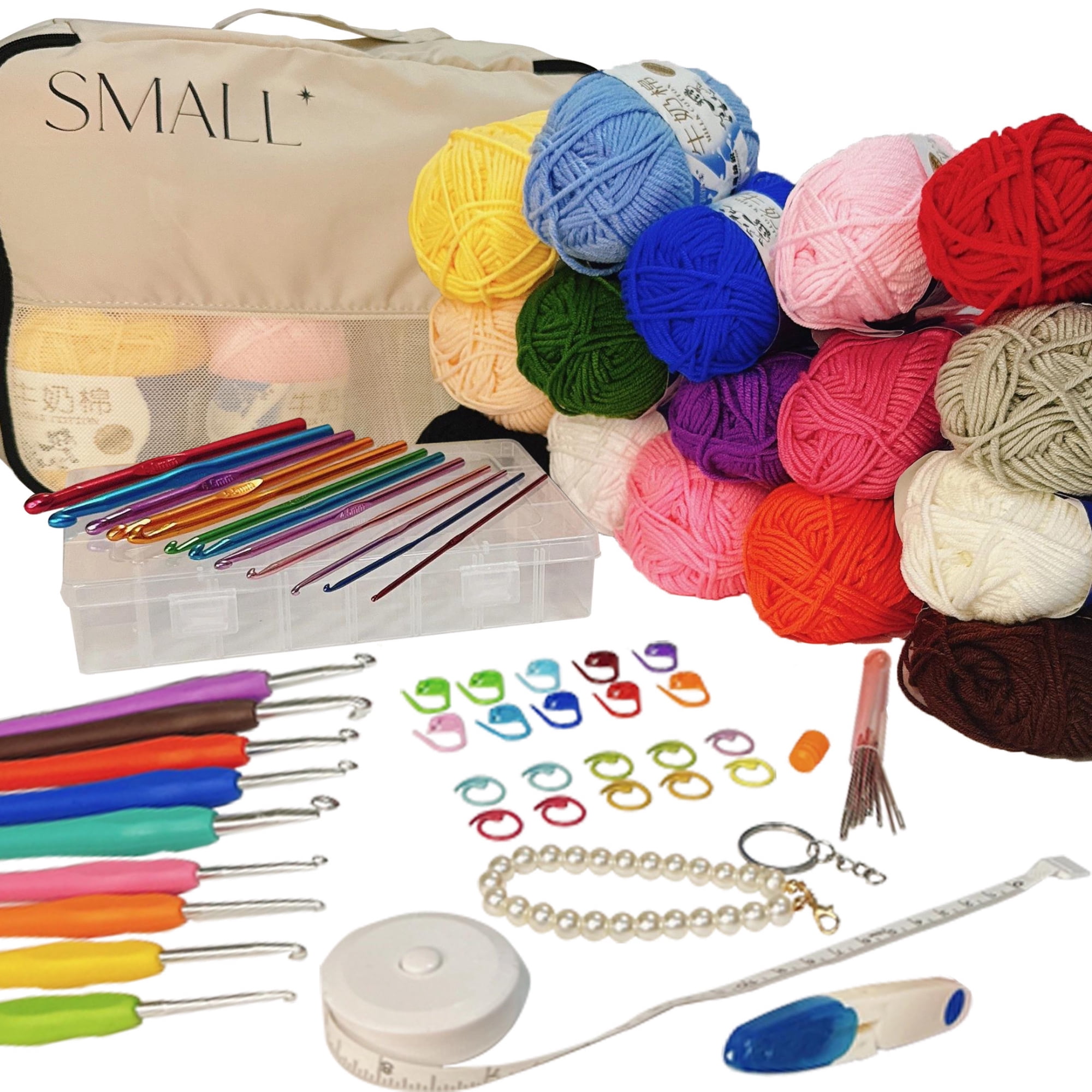 DIYCT 73 PCS Beginners Crochet Kit with Crochet Hooks Yarn Set Premium Bundle Includes Woolen Yarn, Rubber Band Hooks, Needles, Accessories Kit, Storage bag