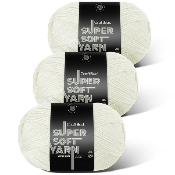 LammaLoe Acrylic Yarn For Crocheting And Knitting, (370 Yards) Worsted Medium #4 Crochet Yarn For Beginners, 3 Pack, Winter White