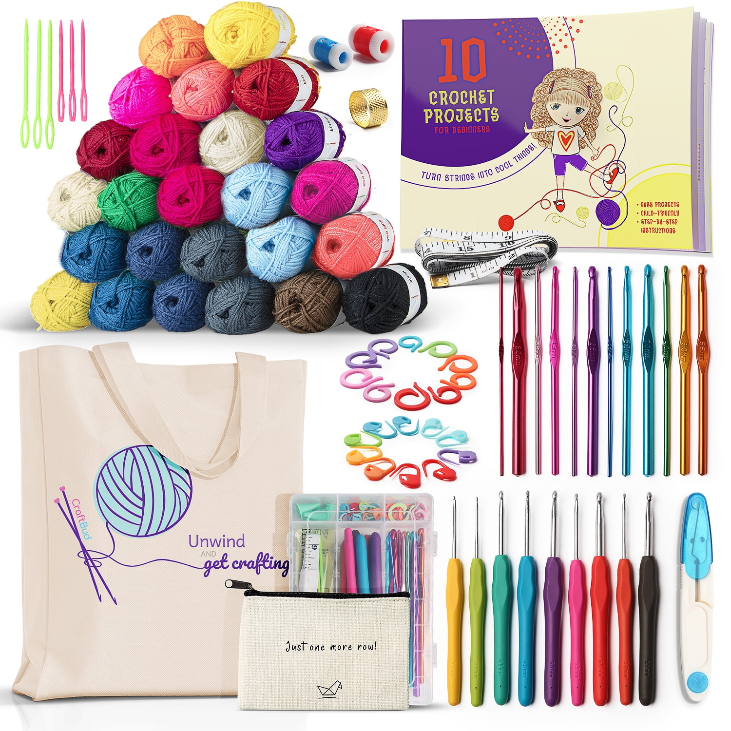 Craftbud Beginner Crochet Kit for Adults and Kids, 80 Piece Crochet Set with StepbyStep Guide and Pr(图1)