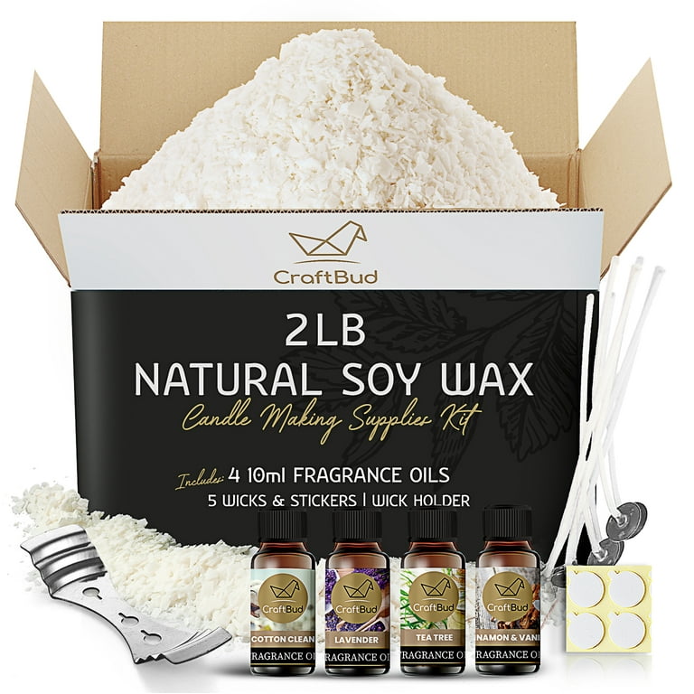 Craftbud Candle Making Kit - Mini Supply Kit - Candle Wax for Candle Making - 2lbs Natural Soy Wax, Fragnance Oil, Cotton Wicks, Metal Centering Tool