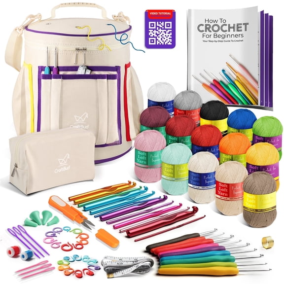 Craftbud Crochet Kit For Beginners, Yarn For Crochet Set With Crochet Bag, Beige