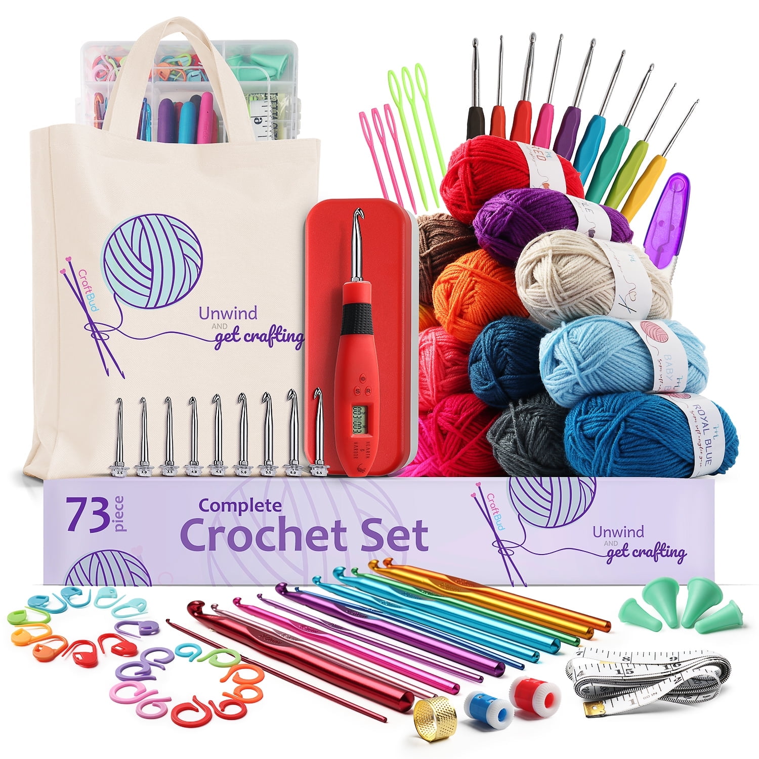 73 Piece Crochet Kit Crochet Hooks Knitting Needles Yarn Balls and