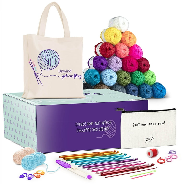 Craftbud Crochet Set Kit with Yarn and Crochet Hook Set (96pc), Size: Large Crochet Set + Crochet Counter