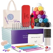 Craftbud Crochet Kit for Begginers with Crochet Counter, Crochet Kits 1100 Yards Crochet Yarn Balls and 12 PCS Crochet Hooks Set , Tote Bag for Travel