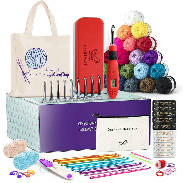 Craftbud 43 Piece Crochet Kit for Beginners Adults and Kids, Small Crochet Set with 9 Crochet Hooks Set and 55 Yards of Yarn for