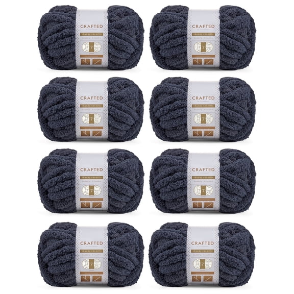 Crafted By Catherine Chunky Chenille Yarn - 8 Pack (8oz / 227g, 31.7 Yards Each Skein), Dark Grey, Gauge 7 Jumbo