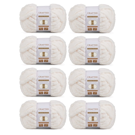 Crafted By Catherine Chunky Chenille Yarn - 8 Pack (8oz / 227g, 31.7 Yards Each Skein), Ivory, Gauge 7 Jumbo