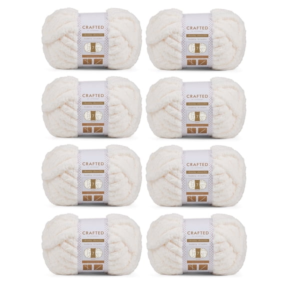 Crafted By Catherine Chunky Chenille Yarn - 8 Pack (8oz / 227g, 31.7 Yards Each Skein), Ivory, Gauge 7 Jumbo
