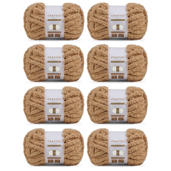 Crafted By Catherine Chunky Chenille Yarn - 8 Pack (8oz / 227g, 31.7 Yards Each Skein), Khaki, Gauge 7 Jumbo