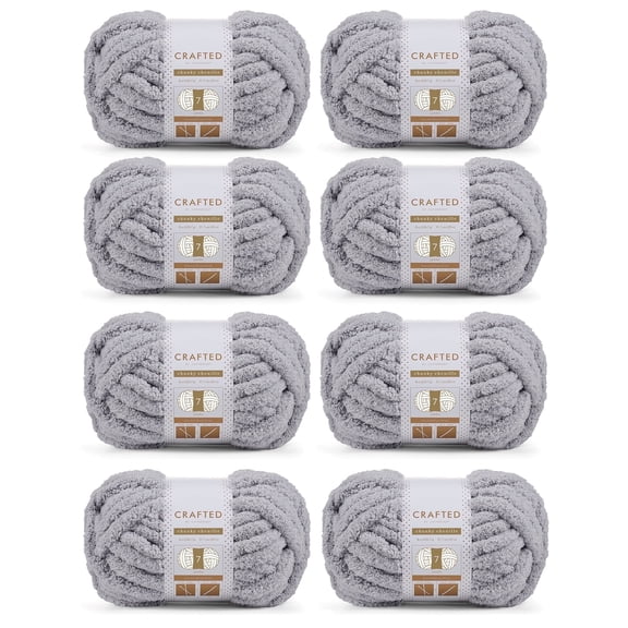 Crafted By Catherine Chunky Chenille Yarn - 8 Pack (8oz / 227g, 31.7 Yards Each Skein), Light Grey, Gauge 7 Jumbo