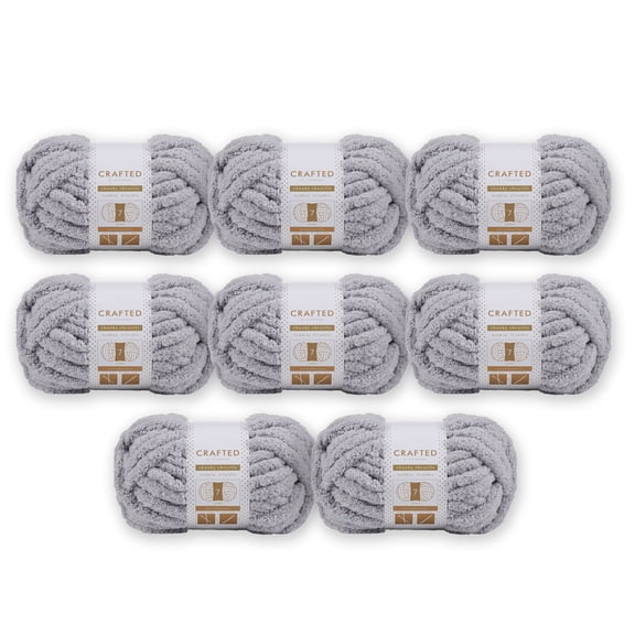 Crafted By Catherine Chunky Chenille Yarn - 8 Pack (8oz / 227g, 31.7 Yards Each Skein), Light Grey, Gauge 7 Jumbo
