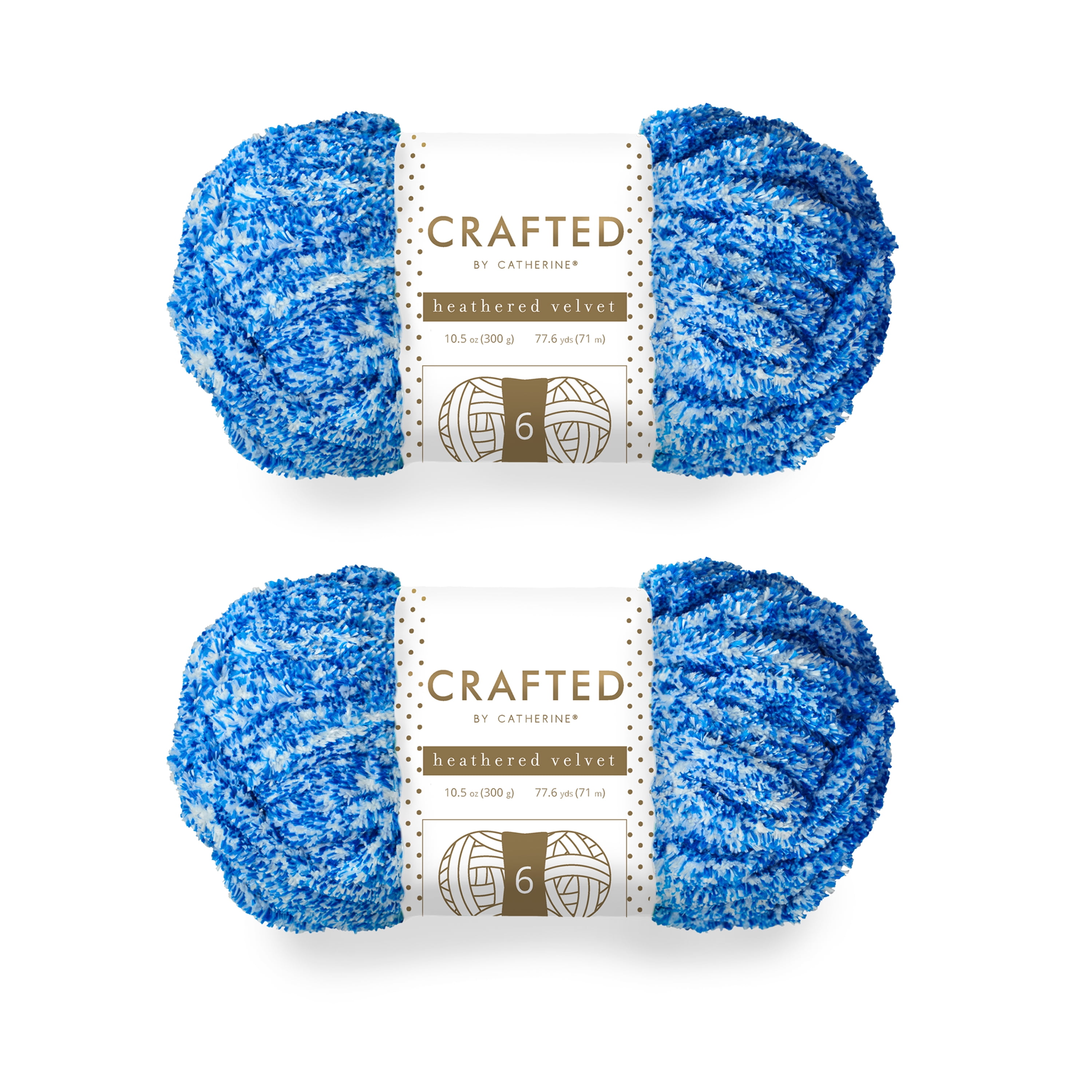 Crafted By Catherine Heathered Velvet Yarn - 2 Pack (300 g / 10.5 oz, 77.6 Yards Each Skein), Bright Blue, Gauge 6 Super Bulky