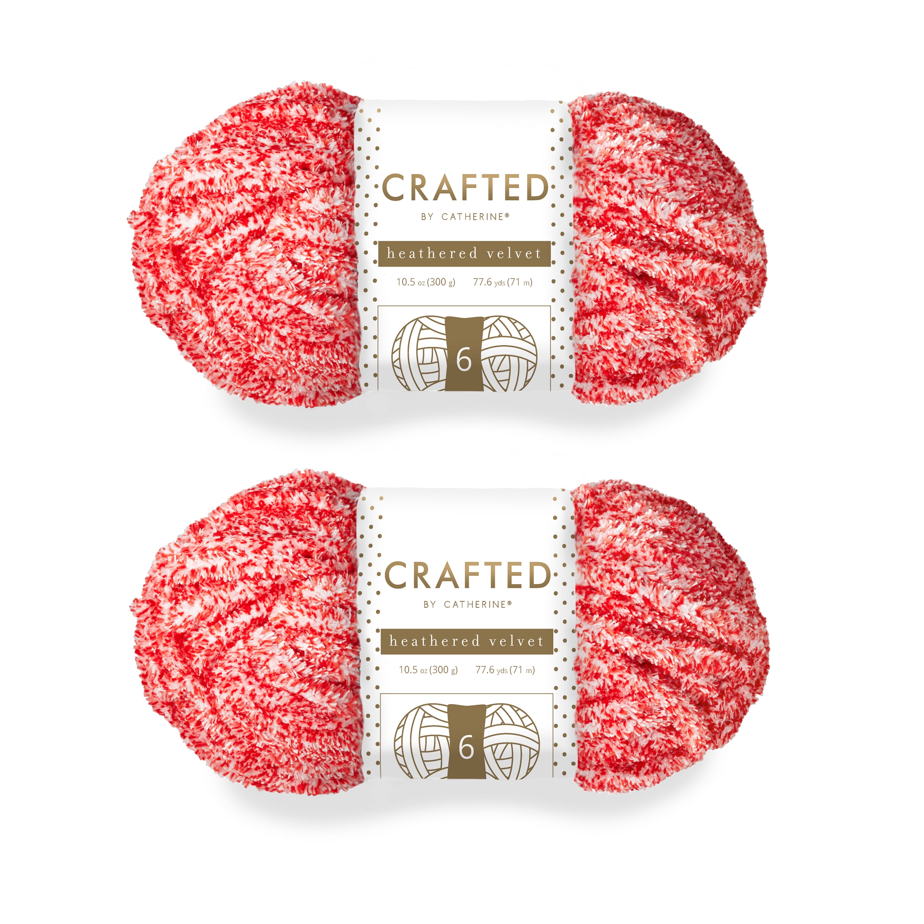Crafted By Catherine Heathered Velvet Yarn - 2 Pack (300 g / 10.5 oz, 77.6 Yards Each Skein), Bright Red, Gauge 6 Super Bulky