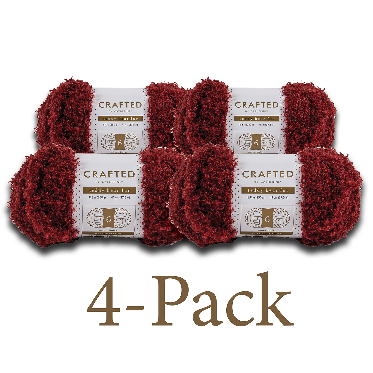 Crafted By Catherine Teddy Bear Fur Yarn, 100% Polyester, 41 yd, Red, Pack  of 4 